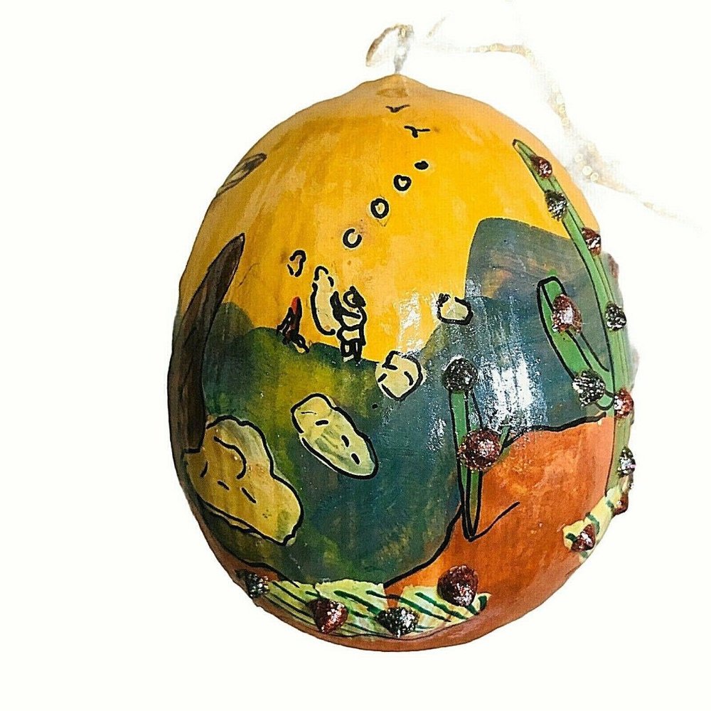 1995 Smoke Signal Painted Gourd Christmas Ornament - Picture 8 of 12